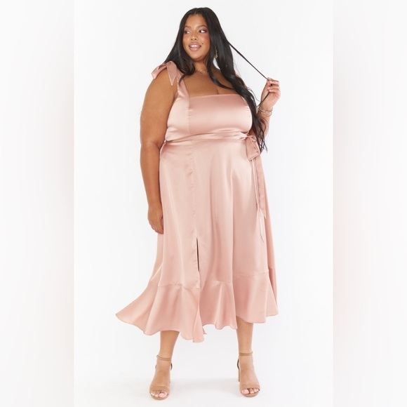 SHOW ME YOUR MUMU Claire Midi Dress In Rose Gold Luxe Satin - Picture 4 of 7
